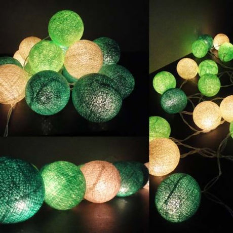 50 Ball Green Mix LONG 5m String Light Battery Box 5cm Cotton Ball  Christmas Birthday Garden Special Occasion Decoration