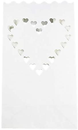 100 Pack White Heart Luminary Paper Candle Tea Light Lantern Bags Wedding Garden Anniversary Birthday Night Decorations Evening Party