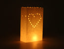 50 Pack White Heart Luminary Paper Candle Tea Light Lantern Bags Garden Wedding Anniversary Birthday Night Decorations Evening Party