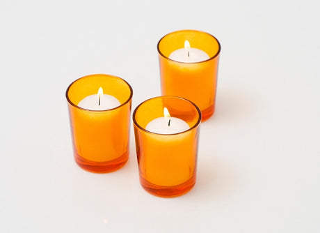 10 Pack Orange Glass Votive Tealight Candle Holders House Party Cenrepiece Xmas Wedding Decor Glass Candlestick Party Decorations Bridal Baby Shower Event