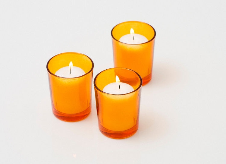 40 Pack Orange Glass Votive Tealight Candle Holders House Party Cenrepiece Xmas Wedding Decor Glass Candlestick Party Decorations Bridal Baby Shower Event