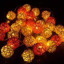 1 Set of Orange n White 5cm Rattan Cane 20 Ball Battery Powered 3m String Lights Christmas Gift Home Wedding Party Bedroom Decoration Table Centrepiece