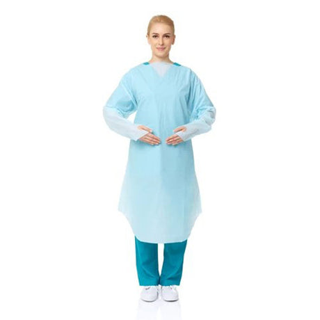 15 Pcs Disposable PPE Gown Protective Workwear Suit Thumb Hook Sleeve Coverall Apron Blue Medical Cleaning Painting
