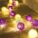 1 Set of Purple n White 5cm Rattan Cane 20 Ball Battery Powered 3m String Lights Christmas Gift Home Wedding Party Bedroom Decoration Table Centrepiece