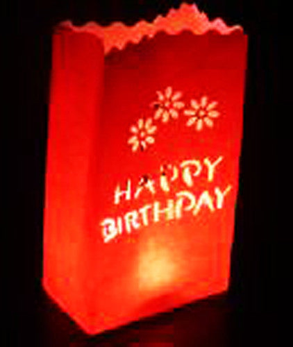100 Pack Red Happy Birthday Luminary Paper Candle Tea Light Lantern Bags Garden Anniversary Birthday Night Decorations Evening Party
