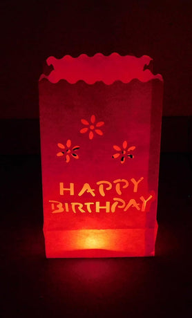 100 Pack Red Happy Birthday Luminary Paper Candle Tea Light Lantern Bags Garden Anniversary Birthday Night Decorations Evening Party