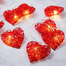 20 Red 3D Hollowed Rattan Heart-Shaped 3M String Fairy Lights, Battery (AA) Indoor & Outdoor Decorations Wedding Valentines Romantic Room Table Lighting