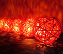 1 Set of Red 5cm Rattan Cane 20 Ball Battery Powered 3m String Lights Christmas Gift Home Wedding Party Bedroom Decoration Table Centrepiece