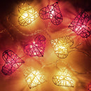 50 Red and White 3D Hollowed Rattan Heart-Shaped 5M LONG String Fairy Lights, Battery (AA) Indoor & Outdoor Decorations Wedding Valentines Romantic Room Table Lighting