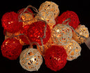 1 Set of Red and White5cm Rattan Cane 20 Ball Battery Powered 3m String Lights Christmas Gift Home Wedding Party Bedroom Decoration Table Centrepiece