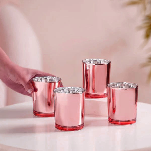 10 Pack Rose Gold Pink Votive Tealight Candle Holders Valentines Day Mercury  Wedding Decor Glass Candlestick Party Decorations Bridal Baby Shower Event