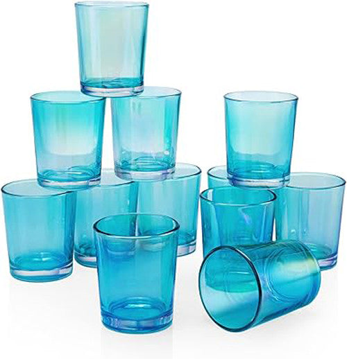10 Pack Turquoise Glass Votive Tealight Candle Holders House Party Cenrepiece Xmas Wedding Decor Glass Candlestick Party Decorations Bridal Baby Shower Event