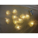 20 White 3D Hollowed Rattan Heart-Shaped 3M String Fairy Lights, Battery (AA) Indoor & Outdoor Decorations Wedding Valentines Romantic Room Table Lighting
