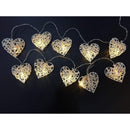 50 White 3D Hollowed Rattan Heart-Shaped 5M LONG String Fairy Lights, Battery (AA) Indoor & Outdoor Decorations Wedding Valentines Romantic Room Table Lighting