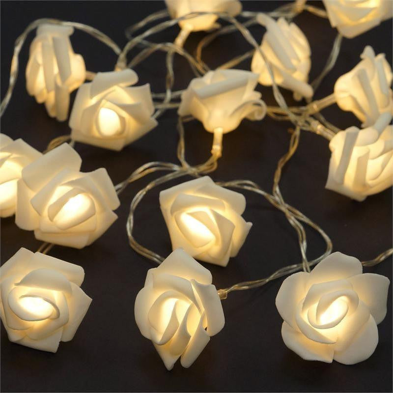 20 White Rose 3D Fairy Lights 3M String, Battery (AA) Indoor & Outdoor Decorations Wedding Valentines Romantic Room Table Lighting