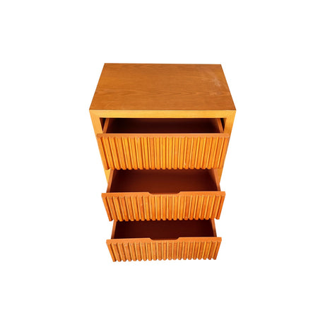 Bedside Table MDF Brown Colour Waveform Design Three Drawers