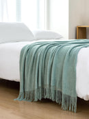 Gioia Casa Micro Plush Knitted Woven Throw Blanket - Seafoam