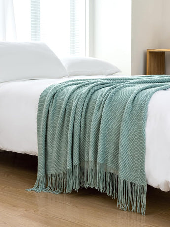 Gioia Casa Micro Plush Knitted Woven Throw Blanket - Seafoam