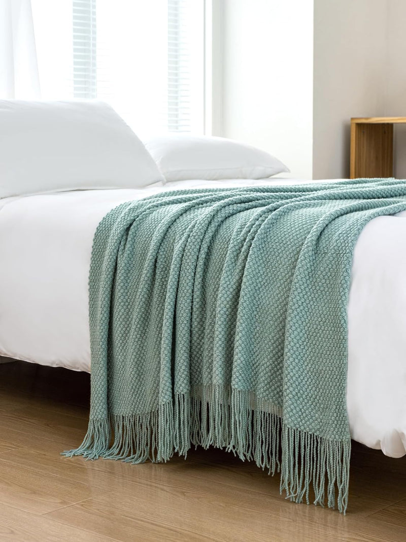 Gioia Casa Micro Plush Knitted Woven Throw Blanket - Seafoam