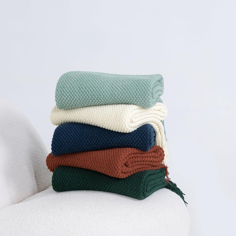 Gioia Casa Micro Plush Knitted Woven Throw Blanket - Seafoam