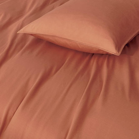 100% Cotton Vintage Washed Bed Quilt Cover Set - Brick - Single