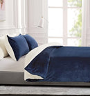 2-in-1 Teddy Sherpa Quilt Cover Set (Navy Blue, Double)
