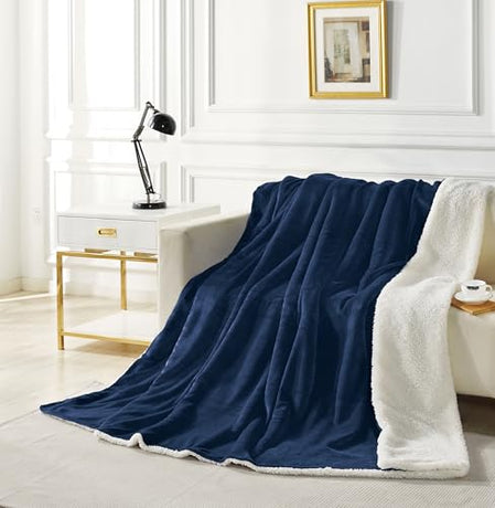 2-in-1 Teddy Sherpa Quilt Cover Set (Navy Blue, Double)
