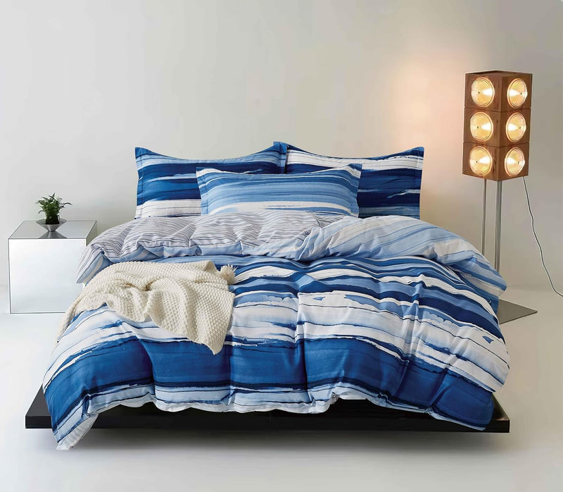 Print Microfibre Quilt Cover Set - Ultra Soft with Zipper Closure (Ethan, Queen Size)