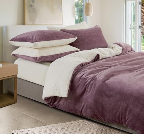 2-in-1 Teddy Sherpa Quilt Cover Set (Mauve, Queen)