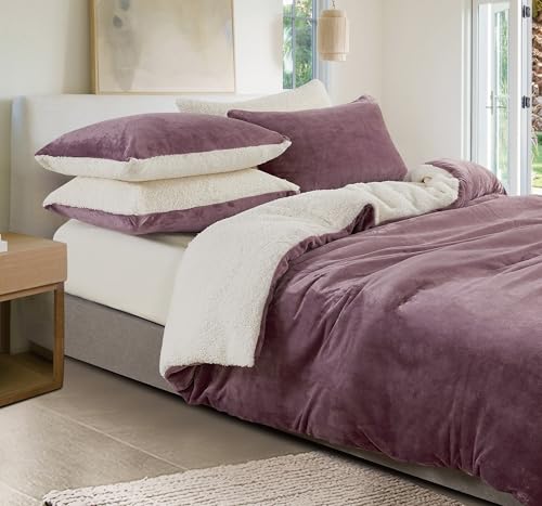 2-in-1 Teddy Sherpa Quilt Cover Set (Mauve, Queen)