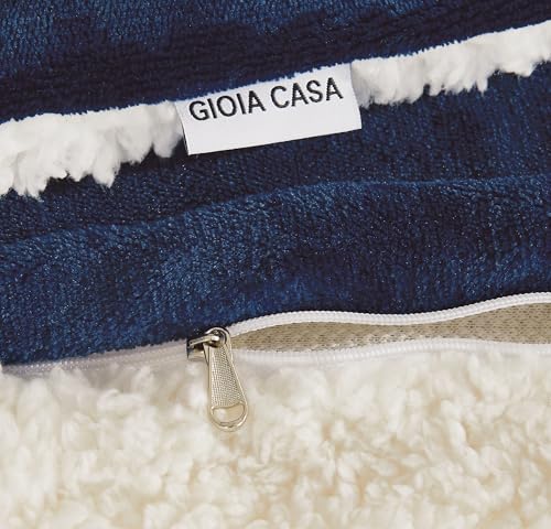 2-in-1 Teddy Sherpa Quilt Cover Set (Navy Blue, Queen)