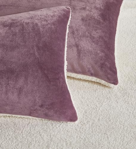2-in-1 Teddy Sherpa Quilt Cover Set (Mauve, King)