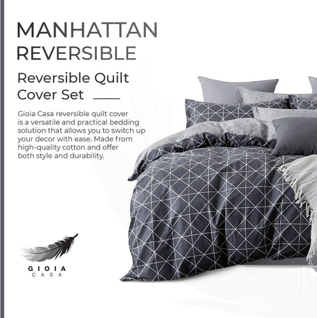 100% Cotton Manhattan Reversible Printed Quilt Cover Set - Super King Size