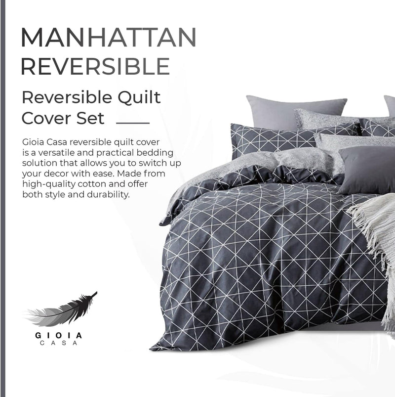 100% Cotton Manhattan Reversible Printed Quilt Cover Set - Super King Size