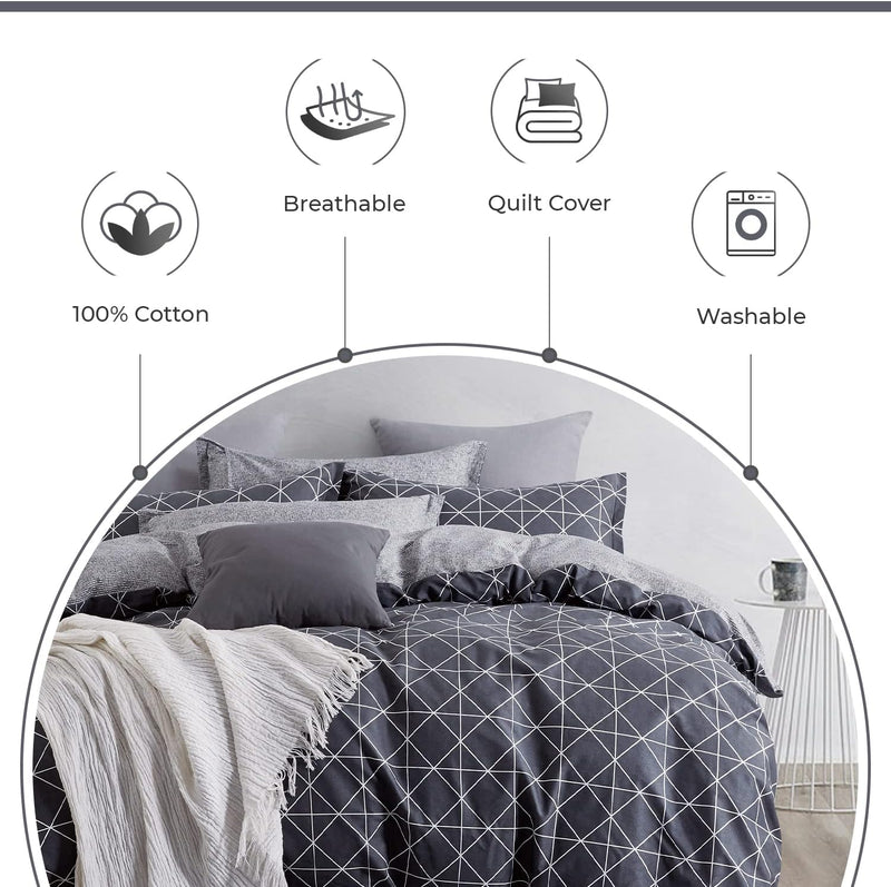 100% Cotton Manhattan Reversible Printed Quilt Cover Set - Super King Size