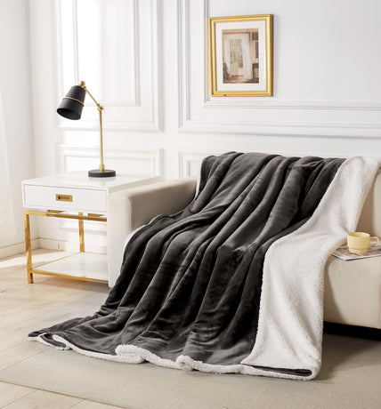 2-in-1 Teddy Sherpa Quilt Cover Set (Charcoal, Super King)