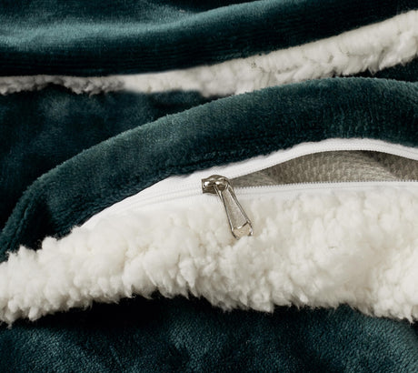 2-in-1 Teddy Sherpa Quilt Cover Set (Emerald Green, Super King)
