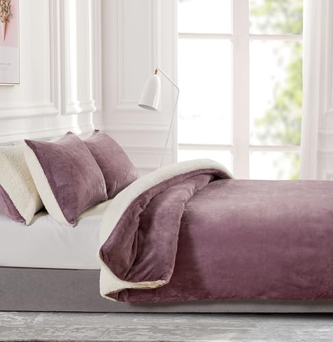 2-in-1 Teddy Sherpa Quilt Cover Set (Mauve, Super King)