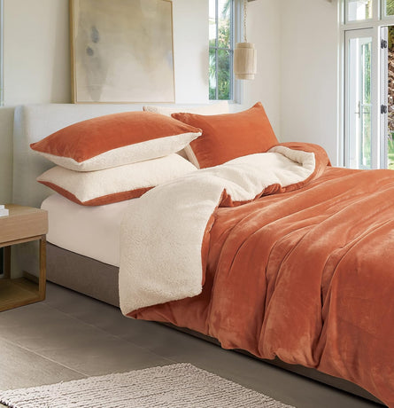 2-in-1 Teddy Sherpa Quilt Cover Set (Terracotta, Super King)