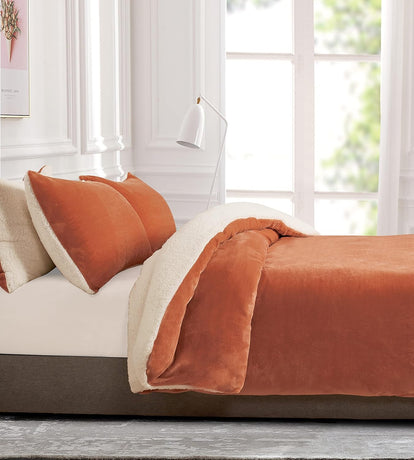 2-in-1 Teddy Sherpa Quilt Cover Set (Terracotta, Super King)