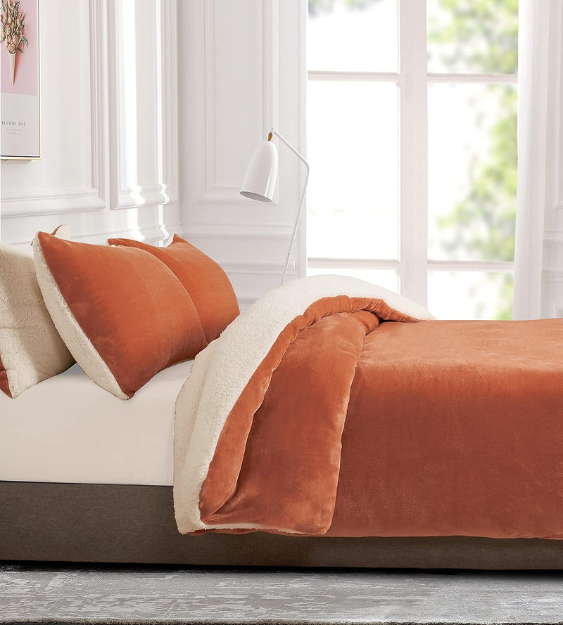 2-in-1 Teddy Sherpa Quilt Cover Set (Terracotta, Super King)