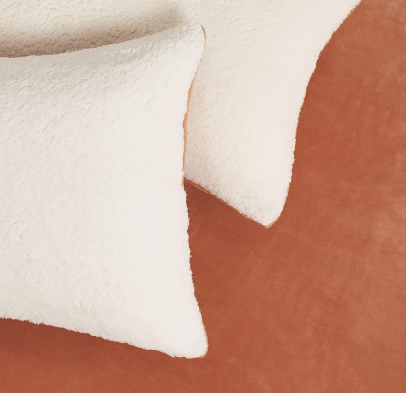 2-in-1 Teddy Sherpa Quilt Cover Set (Terracotta, Super King)