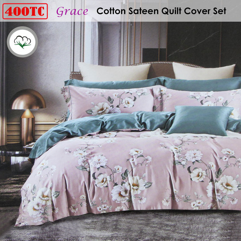 400TC Cotton Sateen Quilt Cover Set Grace King