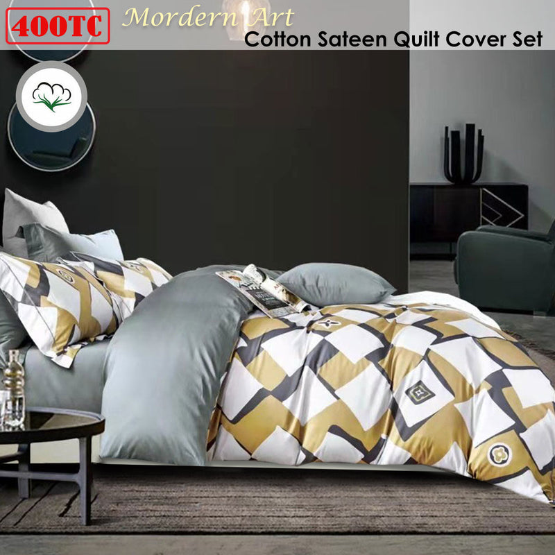 400TC Cotton Sateen Quilt Cover Set Modern Art King