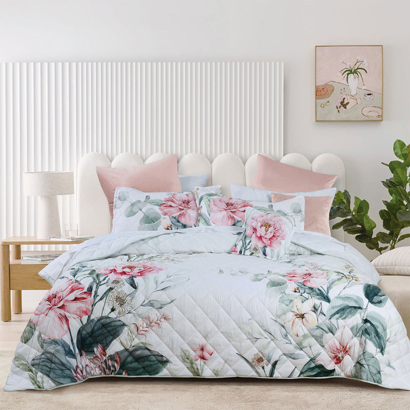 Bianca Coleraine White Floral Printed Bedspread Set King Single