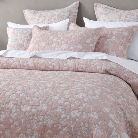 Bianca Myra Blush Floral Jacquard Bedspread Set Double