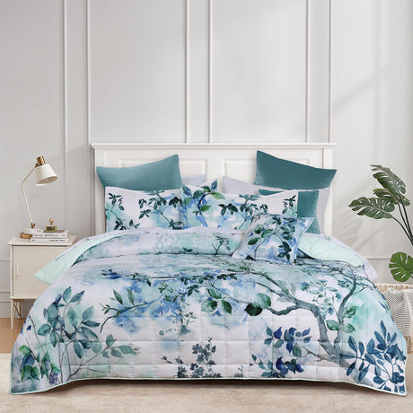 Bianca Woodbury White Botanical Printed Bedspread Set Double