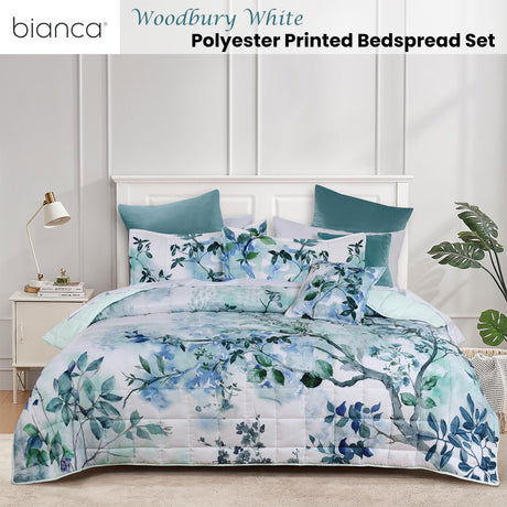 Bianca Woodbury White Botanical Printed Bedspread Set Double