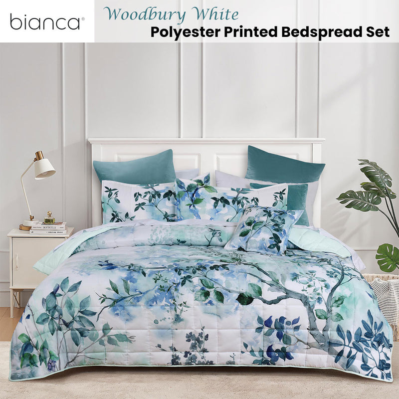 Bianca Woodbury White Botanical Printed Bedspread Set King