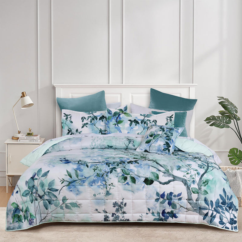 Bianca Woodbury White Botanical Printed Bedspread Set Queen